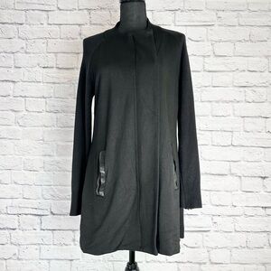 Cabi Tailor Knit Long Jacket Ponte Full Zip Faux Leather Size Small